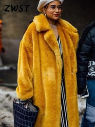 Fur Coat Women Belt Big Size Multicolor Turndown Collar Female Warm Long Furry Jacket 2023 Fashion Street Lady Overcoat 231226