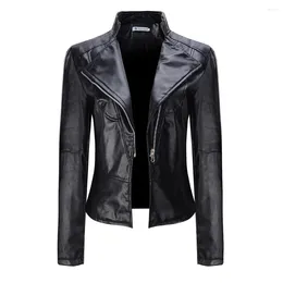 Women's Jackets Winter PU Motorcycle Jacket For Women Autumn Gothic Zipper Fashion Coat Slim Stand Collar Punk Outerwear