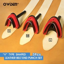 OWDEN 3Pcs Leather Belt End Cutter Punch Set Sharp V Shaped Kit for Tools 231226