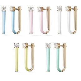 Hoop & Huggie 2021 Summer Fashion Jewelry Gold Color 5A CZ Pastel Enamel U Shaped Hoops Earring Whole212Z