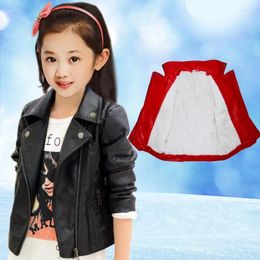 Jackets Girls Kids Winter Leather Black Turn-down Collar Coats Manteau Casaco Infantil Jacket 7CT008