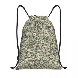 Shopping Bags US Dollar Bills Gift Drawstring Backpack Women Lightweight Banknotes Money Pattern Gym Sports Sackpack Sacks For Training