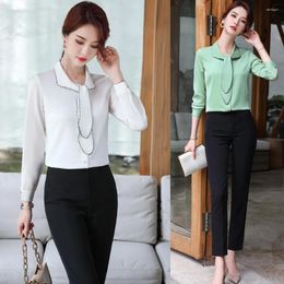 Women's Blouses Fashion Ladies White Blouse & Shirts Women Work Suits 2 Piece Pant And Top Sets Long Sleeve Office Uniform Styles