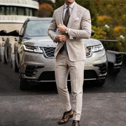 Men's Suits Fashion Beige For Mens Formal Business Blazer Wedding Groom Tuxedo 2 Piece Set Jacket Pants Terno Masculino