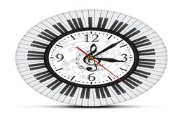 Piano Keyboard Treble Clef Wall Art Modern Wall Clock Musical Notes Black and White Wall Watch Music Studio Decor Pianist Gift Y208075532