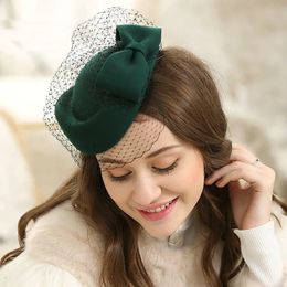 Banquet Fascinator Hair Pillbox Hat Women 100 Wool Felt Beret Cap Lady Cocktail Party Wedding Church Fedora Top 231226