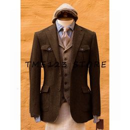 Herringbone Men's Jacket V Neck Single Breasted Business Casual Fashion Korean 2023 Autumn Brand Winter Jackets for Men