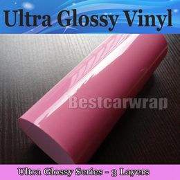 Stickers Premium Gloss Pink Vinyl wrap High Shiny For Car Wrap Film with air Bubble Free vehicle wrap covering foil like 3m 1080 Size:1.52*