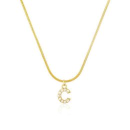 Inlaid Zircon Pendant Necklaces Letter Initial Pendant Necklace For Women Gold Chain Cute Charms Collier Alphabet Necklaces Jewelr307R