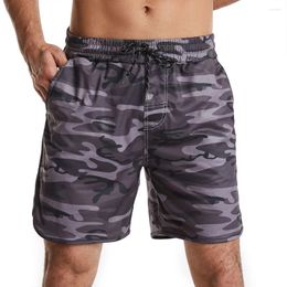 Men's Shorts Men Elastic Waist Camouflage Pattern Sports Fitness Breathable Daily Quick Dry With Drawstring Pockets Knee Length Gym