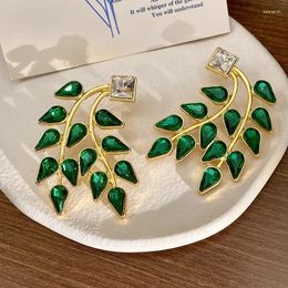 Stud Earrings Senior Sense Middle Leaf Ear Studs Emerald Design Niche Temperament Style 925 Silver Needle