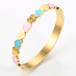 Cute Love Heart Gold Plating Staiess Steel Lucky Cuff Bangles Women Girls Wedding Party Charm Bangles Jewellery Gift2191