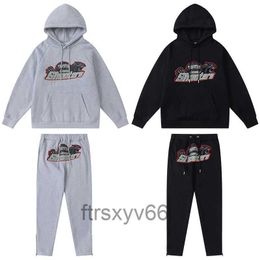 Trapstar Red and Black Tiger Head Towel Embroidered with Velvet Hoodie Closed Zipper Trousers Casual Sweatpants Suit Fashion KXYV