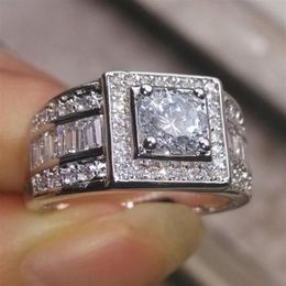 Vintage SZ8 9 10 11 12 13 Luxury Jewellery Brand 10kt white gold filled white topaz Round cut wedding Engagement men Band ring for l260B