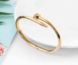 with Box Gold Silver Steel Bracelet Inlay Bangles Diamond Screw Cuff Bracelets Women Men Love Jewellery Gift 16 19 21 Size3727099