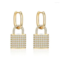 Dangle Earrings Gold Silver Colour For Women O-Shape Square Hoop With CZ Lock Drop Fashion Jewellery Accessories 2023 Design