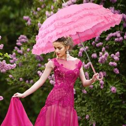 Umbrellas Party Wedding Celebration Marry Umbrella Vintage Victorian Outdoor Cos Lace Princess Black Pink Purple White