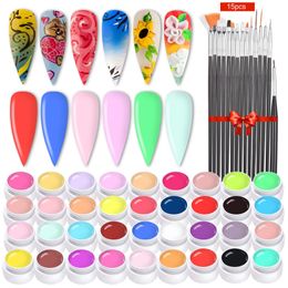 36 Color Nail Polish Nail Art Pigment Set UV Gel Builder Polish Solid Glue Extension Gel With 15 Nail Brushes 231227