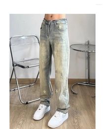 Women's Jeans American Style Retro Yellow Mud Spring And Autumn Trendy Brand Washed Old Loose Straight Casual Pants