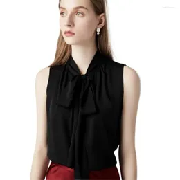 Women's T Shirts Sweet Girl Elegant Office Work Wear Solid Satin Tank Tops 10 Colours Women Bow Collar Silk Vest Female Soft Comfortable