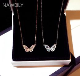 New Fashion Korean Pendant Necklaces Trend Exquisite Super Flashing Rhinestone Butterfly Clavicle Short Necklace3713648