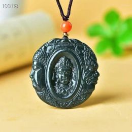 Decorative Figurines Natural Hetian Jade Hand Carved Guanyin Amulet Pendant Dark Green