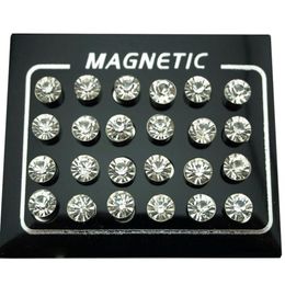REGELIN 12 Pair lot 4 5 6 7mm Round Crystal Rhinestone Magnet Stud Earring Puck Women Mens Magnetic Fake Ear Plug Jewelry287c