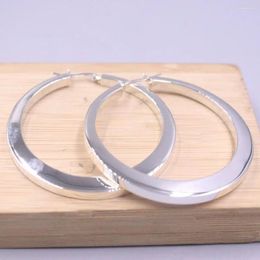 Dangle Earrings Real 925 Sterling Silver Hoop Women Lucky Craved Glossy Square Circle