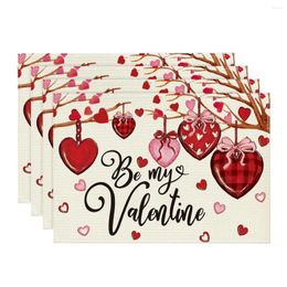 Table Mats Stripe Heart Valentine's Day Placemats Set Of 4 12x18 Inch Be My Valentine Anniversary For Party Kitchen Dining Decor