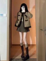 Women's Fur GkyocQ Sweet Girls Lamb Wool Coat Female 2023 Fall And Winter Korean Fashion O Neck Long Sleeve Single Breasted Short