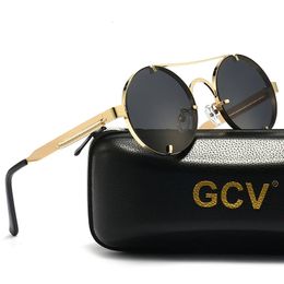 GCV High Quality Gothic Steampunk Sunglasses Polarised Men Women Brand Designer Vintage Round Metal Frame Sun Glasses 231226