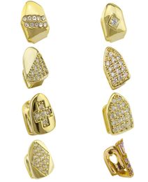 Gold Silver Iced Out CZ Bling Grillz Full Diamond Stone Teeth Grills Tooth Cap Hip Hop Dental Mouth Teeth Braces for Men Women4113074