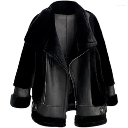 Women's Leather 2023 Winter Genuine And Fur Coat Jacket Loose Merino Natural Sheepskin Slim Medium Clothes Women Clothing