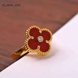Brand Luxury Clover Designer Chinese Ring 18k Gold Green White Red Black Stone Charm Diamond Emotion Nail Finger Engagement Ring Jewelry 7538