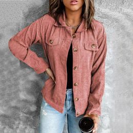 Women's Blouses 2024 Spring And Autumn Corduroy Jacket Solid Lapel Single Breasted Shirt Long Sleeve Pockets Casual Cardigan