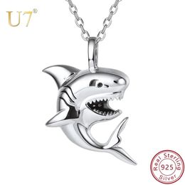 Necklaces U7 925 Sterling Silver Shark Necklace Sea Animal Pendant & Chain Men Women Fine Jewellery Gift Wholesale