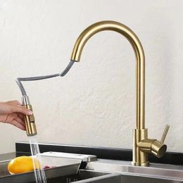 Kitchen Faucets Faucet SUS304 Stainless Steel Pull Induction And Cold Retractable Brushed Gold Black Touch