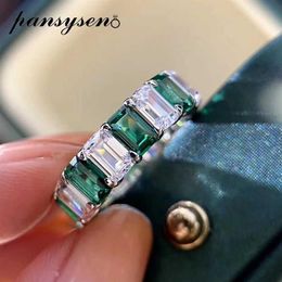 PANSYSEN Original Design Emreald Created Moissaite Gemstone Rings for Women Real 925 Sterling Silver Round Couple Ring Whole281A