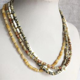 Chains Fashion Topaz Bohemia Handmade Serpentine Yellow Dalmatian Jasper Howlite Male Tribal Jewellery Surfer Necklace Men Accessories