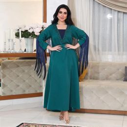 Ethnic Clothing Dubai Arabian Women's Dress Muslim Abayas For Women Tassel Long Sleeve Diamond Dresses Casual Robe Musulman Middle