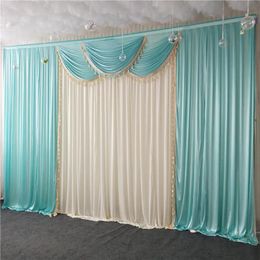 Decoration 3MX6M ice silk white chiffon fabric wedding stage backdrop swags with tassels drape curtain for wedding baby shower party decortai