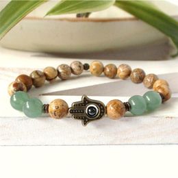 SN0306 Hamsa bracelet Green aventurine picture jasper bracelet Hamsa Hand bracelet natural stone yoga bracelet2040