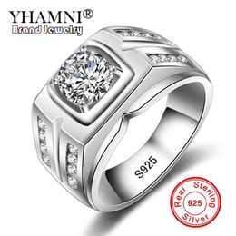 YHAMNI Original Solid 925 Silver Rings For Men Sona 1 Carat Diamant Engagement Rings Cubic Zirconia Wedding Rings Men Jewellery 04 D322R