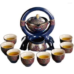 Teaware Sets Ceramic Stone Grinding Semi-automatic Tea Set Creative Teaset Ceremony Supplies Flower Multicolors Teapot Gifts