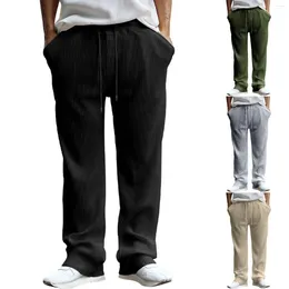 Men's Pants Loose Straight Stripe Jacquard Casual Men Open Leg Pant With Pockets Chinos Stretch House Bedroom