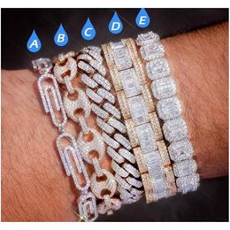 Paper Clip Coffee Bean Lock Clasp Link 7-8 Inch Bracelet Iced Out Zircon Bling Hip Hop Men Jewellery Gift Beaded Charms Bracelets P0179n