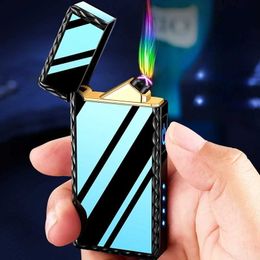 Loud Voice Metal Electric Double Arc Lighter Plasma USB Charge Portable Outdoor Windproof Flameless Cigar Lighter Men's Gifts