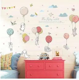 Stickers Cartoon diy super cute balloon rabbit wall sticker for kids room birds cloud decor furniture wardrobe bedroom living room decal