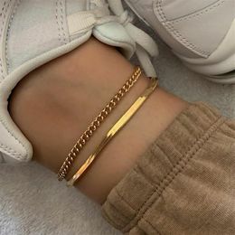 2020 Rose Gold Color Stainless Steel Snake Chain Anklet Female Korean Simple Retro foot bracelet beach accessories boho jewelry228R