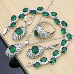 Bracelets Sier Jewellery Sets Green Zircon White Birthstone for Women Earrings/pendant/rings/bracelet/necklace Set Dropshipping